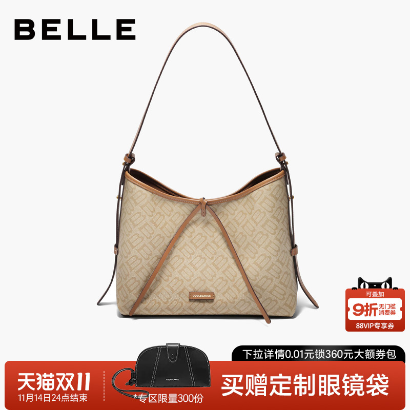 百丽包包女款复古海鸥老花hobo包单肩斜挎包大容量托特包X7326DX5