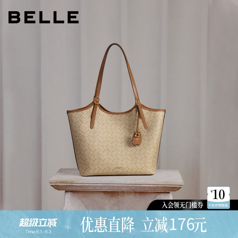 百丽女包2026新款复古老花休闲通勤百搭大容量单肩托特包X7525DX6