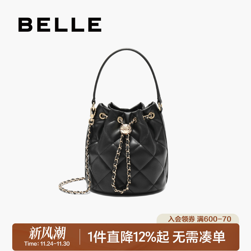 百丽包2025新款小香风链条水桶包