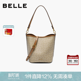 百丽包包女新款 海鸥老花水桶包单肩斜挎手提包X7377CX5 商场同款