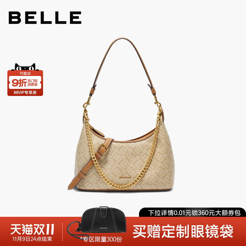 百丽包包女2025新款复古通勤海鸥老花单肩斜挎链条腋下包X7424CX5