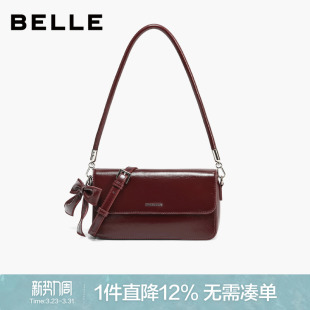 百丽包包女2026新款 小方包酒红色真皮腋下包百搭斜挎包BL877AX6