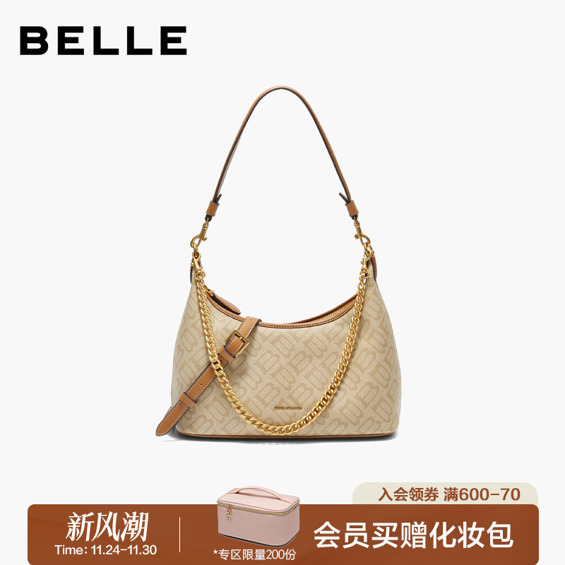 百丽2025新款复古老花通勤腋下包