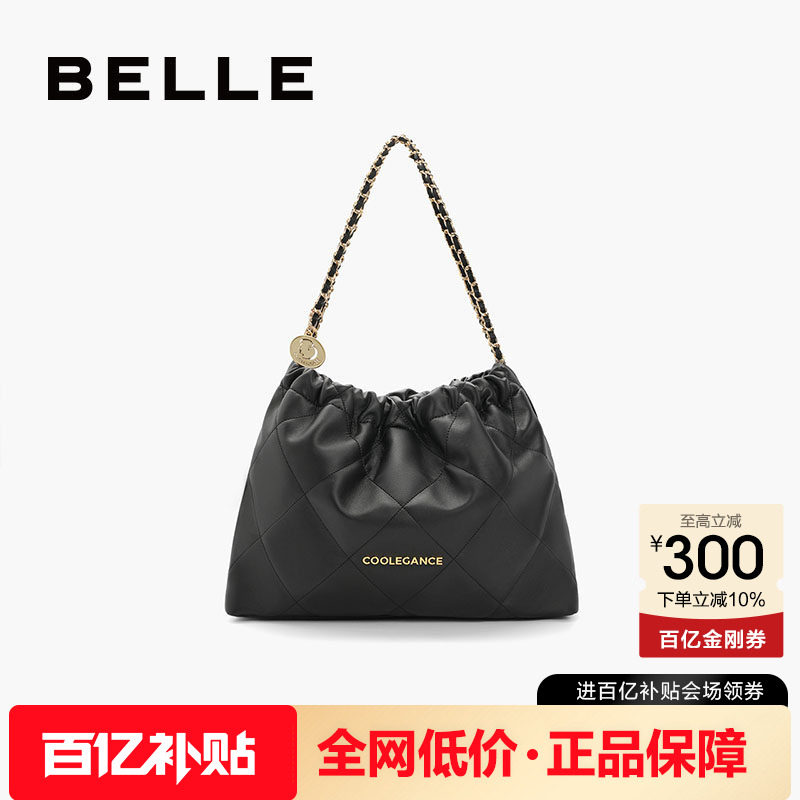 百丽包包女大容量托特包流浪包女友礼物黑色链条包单肩包X6603A