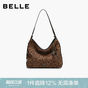 百丽女包流浪摩卡慵懒豹纹hobo复古单肩斜挎大容量托特包Z9410DX5