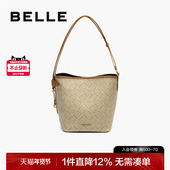 百丽包包女2025秋新复古海鸥老花通勤休闲单肩斜挎水桶包X2022CX5