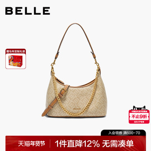 百丽包包女2025新款复古海鸥老花单肩斜挎包链条腋下包X7424CX5