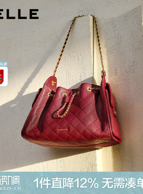 百丽女包包2026新款红色小香风托特包时尚通勤腋下包百搭X7210AX6