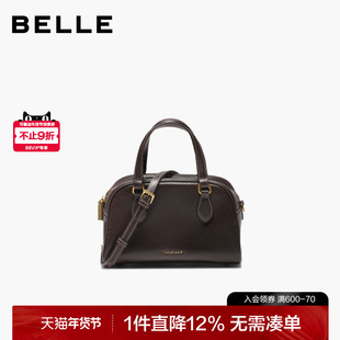 百丽女包2025新款手提保龄球包斜挎真皮反绒麂皮波士顿包BL861DX5