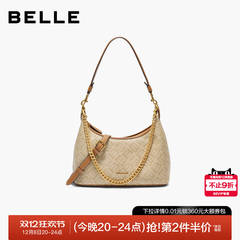 百丽包包女2025新款复古通勤海鸥老花单肩斜挎链条腋下包X7424CX5