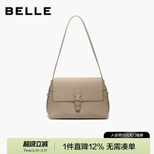 百丽包包女新款灰色日常百搭简约法式通勤单肩斜挎小方包F3075DX5