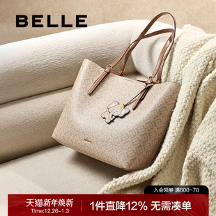 百丽女包2025新款 复古海鸥老花飞象大包通勤大容量托特包X7226AX5