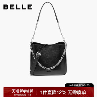 百丽包包女2025新款 简约链条包子母托特斜挎包黑色水桶包BL813BX5