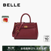 百丽包包女红色新娘婚包大容量手提包送礼盒妈妈包斜挎包X5348CX0