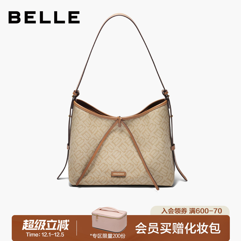 百丽复古海鸥老花大容量托特包