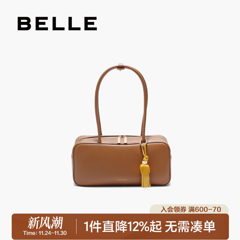 百丽2025复古小方包时髦波士顿包