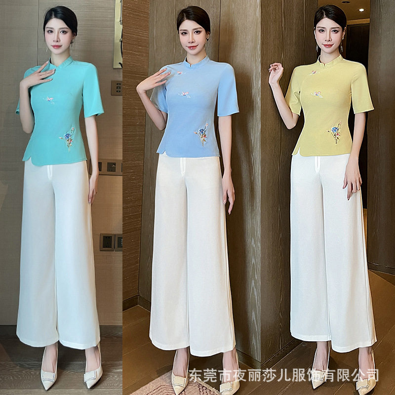 2023夏季新款酒店前台工作服女养生馆会所接待迎宾短袖套装气质图片