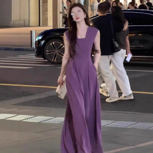 紫色无袖连体裤女2025新款御姐一整套夏日穿搭小个子连身裙裤套装