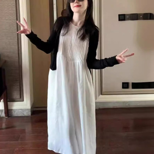 气质女装2026新款小个子高端精致白色连衣裙子茶系穿搭一整套春装