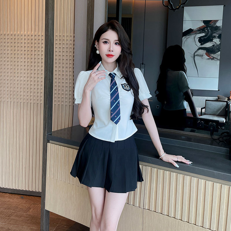 酒店养生会所工作制服套装夏季学院风纯欲技师工衣8630短袖百褶裙