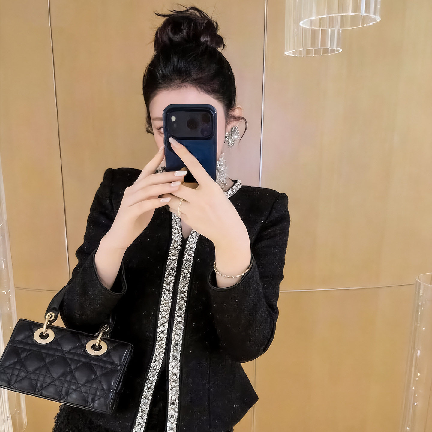 正式场合礼服裙2026春装新款重工镶钻拼接亮片包臀连衣裙22035