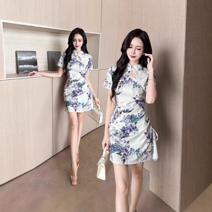 复古收腰修身 2670新款 少女旗袍改良年轻款 短款 显瘦包臀连衣裙 夏季