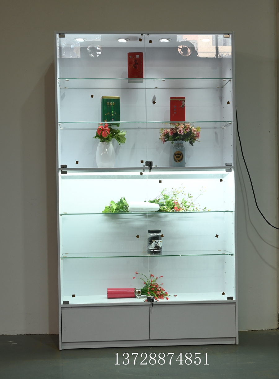 可调活动层板木制玻璃展示柜旋转射灯饰品首饰样品陈列柜货架定做