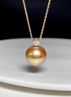 925银南洋浓金珍珠吊坠女王妃珍珠吊坠经典戴妃金珠吊坠锁骨链女