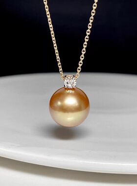 925银南洋浓金珍珠吊坠女王妃珍珠吊坠经典戴妃金珠吊坠锁骨链女