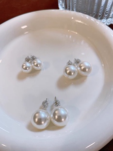 s925纯银正圆强光无暇冷光澳白珍珠耳钉ins小众网红法式轻奢耳钉