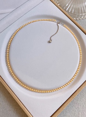 白百合同款925银baby珠南洋金珠锁骨链超细珍珠项链金珍珠项链女