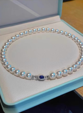 倪妮同款925银温莎蓝宝石澳白珍珠项链女强光正圆珍珠锁骨链礼物