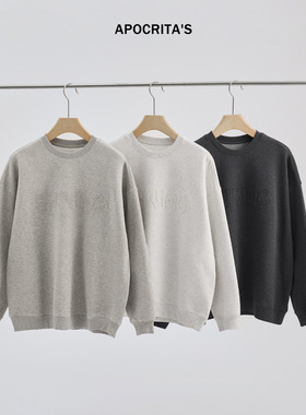 APO男装 |跨境潮牌重磅圆领卫衣男秋季宽松贴布绣长袖T恤内搭上衣