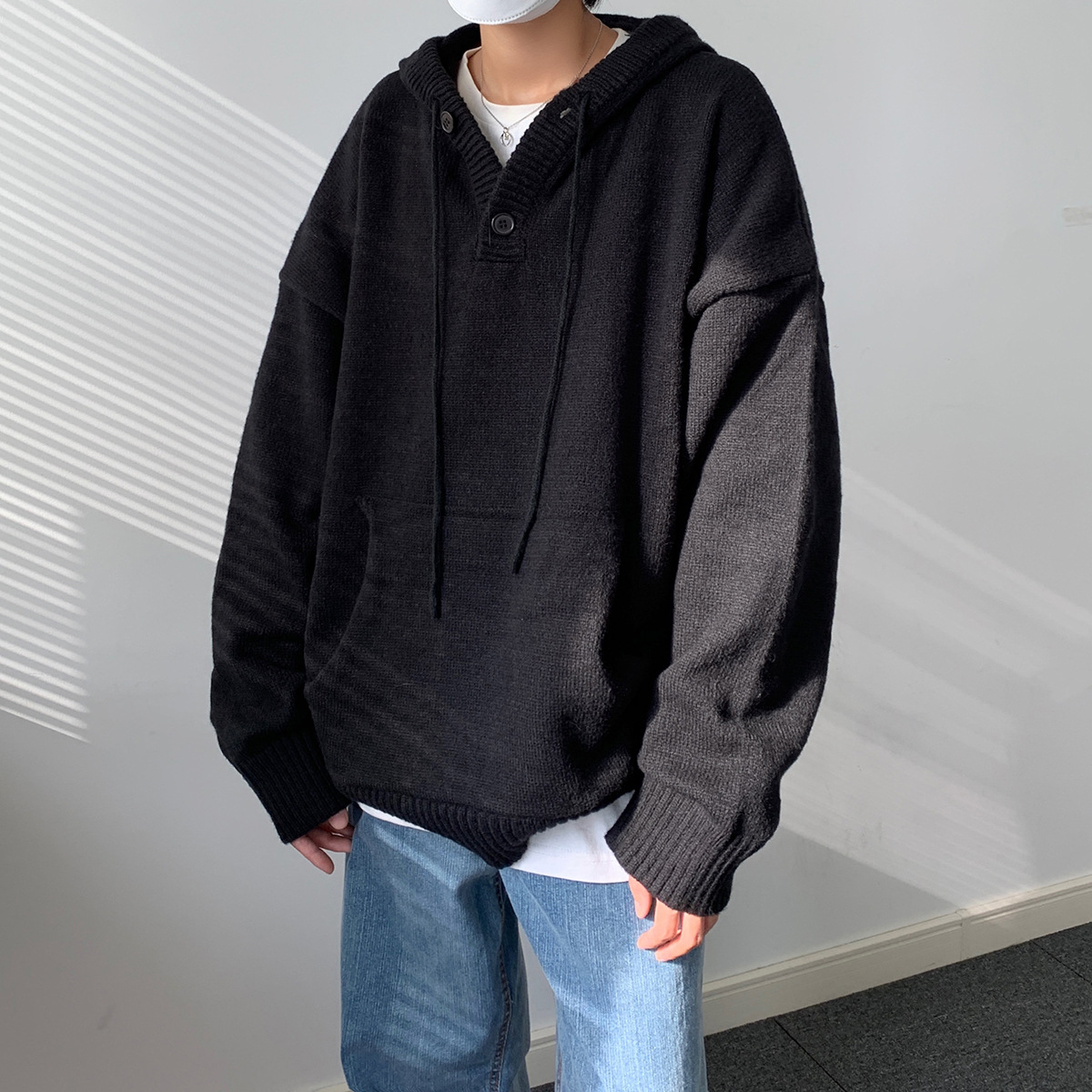 INTFEDAY 22秋冬韩国cityboy男士连帽休闲毛衣青年复古针织衫外套