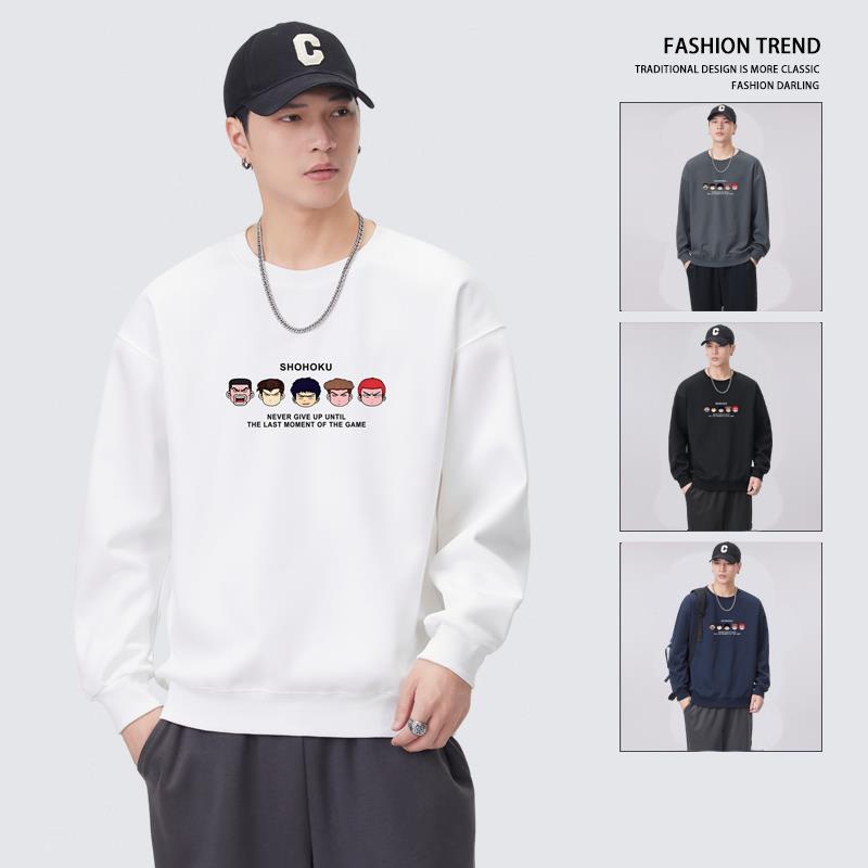 秋冬季男士长袖卫衣印花圆领套头美式潮牌重磅宽松外套打底T恤衫