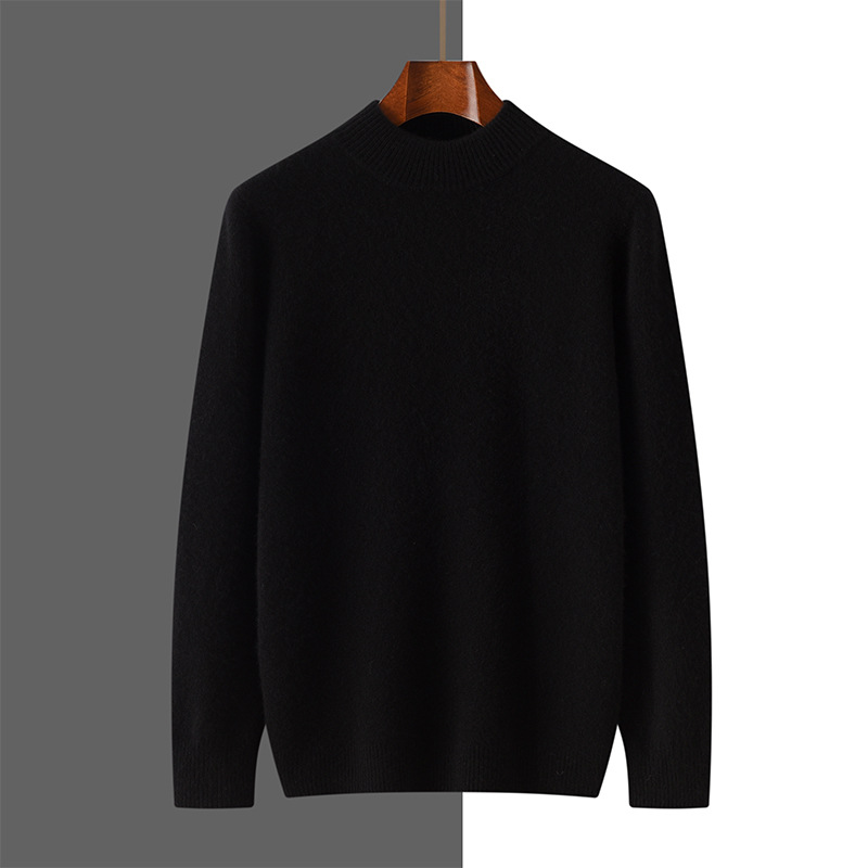 2024秋冬新款山羊绒针织衫男长袖毛衣纯色半高领厚款保暖上衣百搭