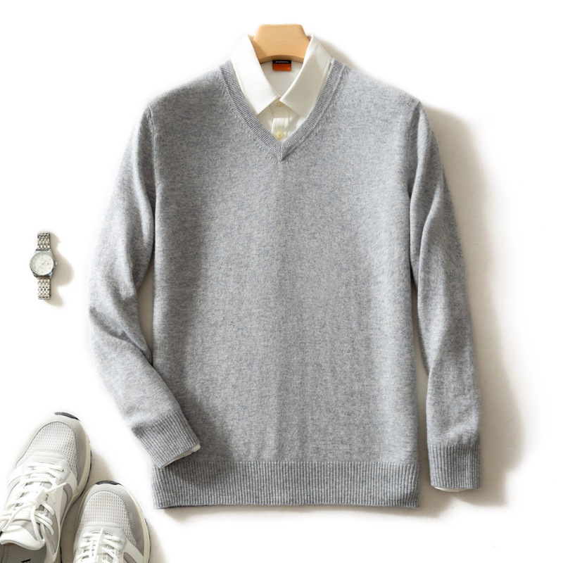 2023秋冬新款男士v领羊绒衫长袖针织打底衫套头宽松大码毛衣韩版