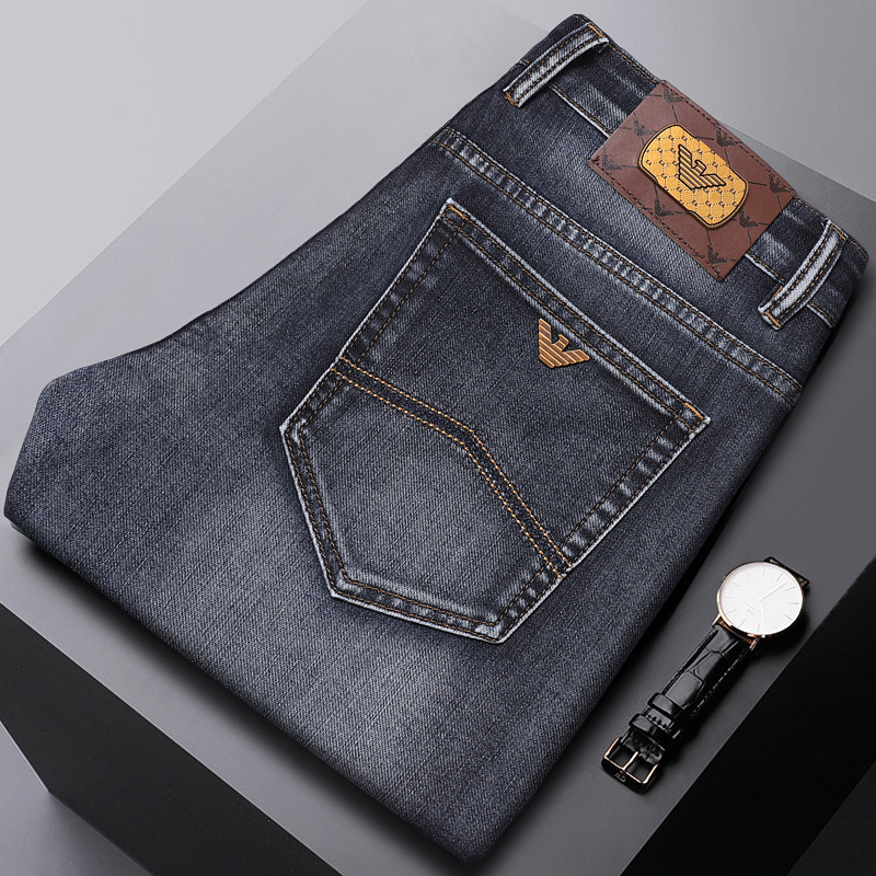 意大利飞鹰高端修身直筒轻商务男士怀旧洗水牛仔裤春夏弹力男长裤