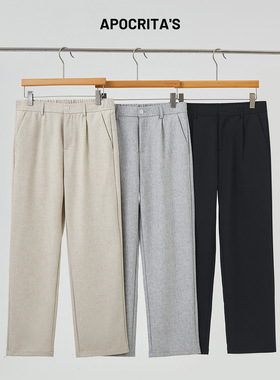 APO男装|跨境男士商务休闲西裤夏季薄款宽松直筒垂感抗皱亚麻长裤