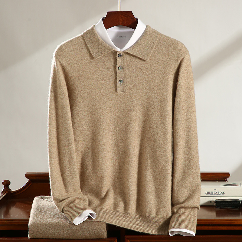 POLO领十二针山羊绒衫男士针织打底衫宽松厚款毛衣内搭上衣舒适