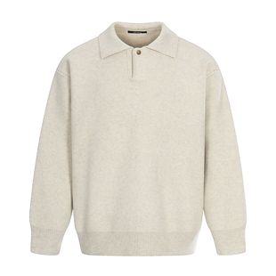 老钱风针织POLO长袖 男短宽boxy显瘦潮宽松正肩简约翻领毛衣套头