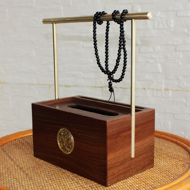 轻奢金属纯铜黑胡桃实木纸巾盒