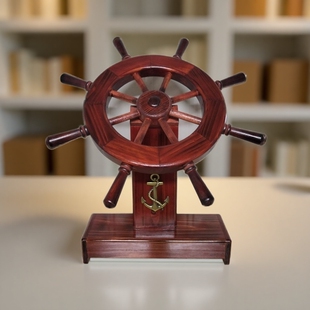 领航舵实木船舵装饰品摆件办公室摆设客厅家居木质工艺品商务礼品