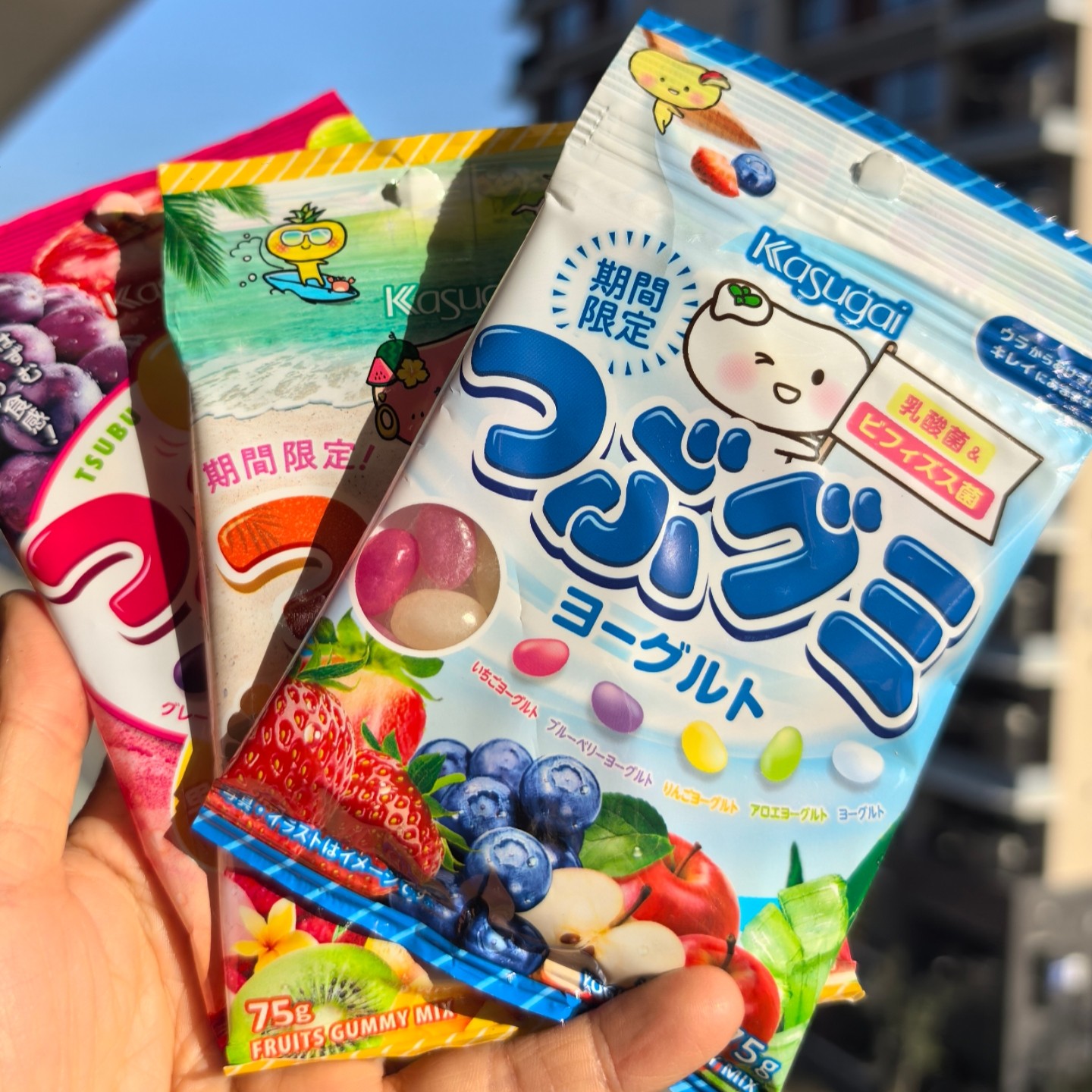 日本原装进口春日井Kasugai五色水果味脆皮软糖儿童零食糖果袋装