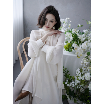 Tyike 安纳西晨雾 飘带衬衫女2026春夏新款新中式法式雪纺上衣