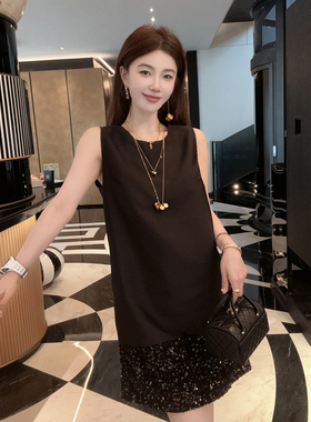 CC大彤彤 100桑蚕丝千金风高级感简约真丝黑色显瘦宽松气质连衣裙