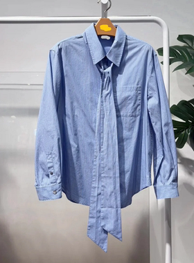 MM麦麦2026年春季新款女士宽松百搭可拆卸飘带长袖衬衫女