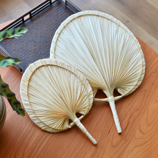 扇 饰茶室纯色扇风手工棕榈叶夏季 老式 大蒲扇复古怀旧ins风扇子装