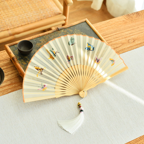素物小碎花蕾丝扇子女式日式复古