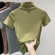 欧货2025夏季新款半高领短袖T恤女修身显瘦洋气薄款内搭冰丝上衣